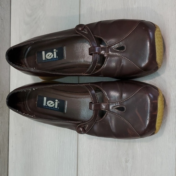 Vintage L.E.I Womens Jennefer Y2K Leather Mary Jane Wedge Clogs shoes sz 9 - Picture 4 of 13